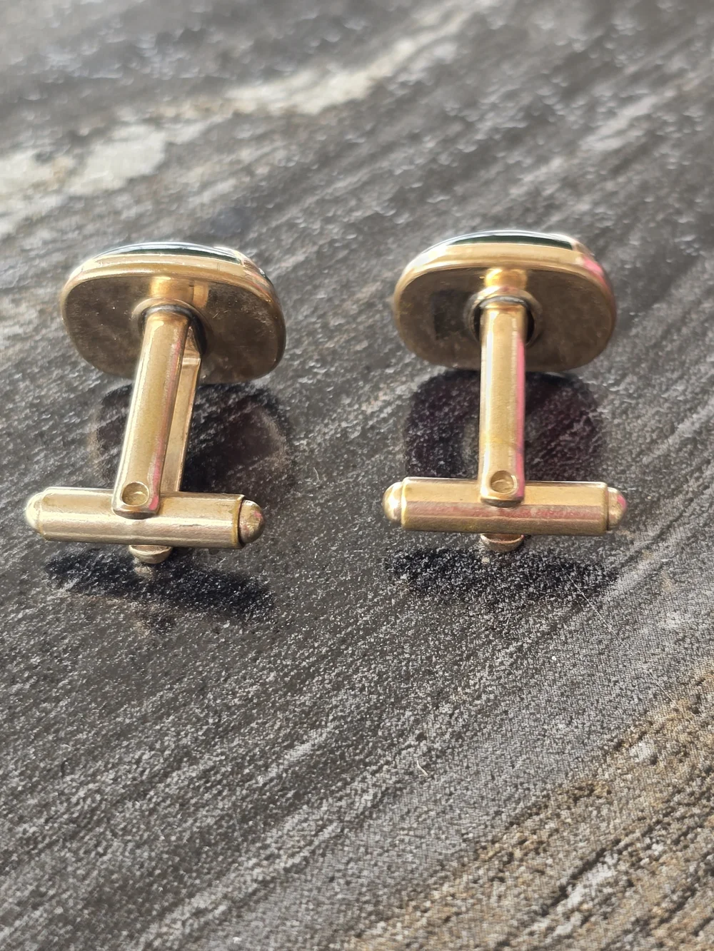 Mens Cuff Links Antique Green Glass and Gold Accent